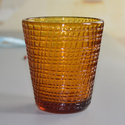 Kalite Embossed Linen Pattern Solid Amber Glass Tea Light Holders Fabrika