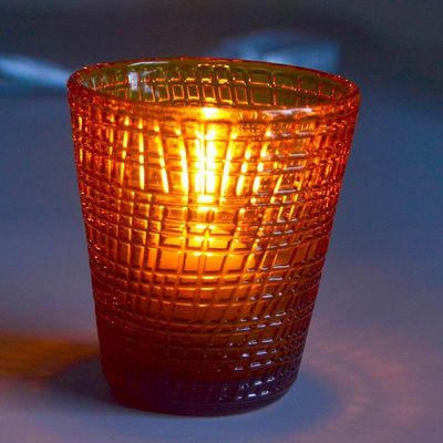 Kalite Embossed Linen Pattern Solid Amber Glass Tea Light Holders Fabrika