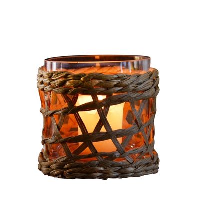 Kalite Round Creative Glass Candle Holders With Wicker Sleeve Fabrika