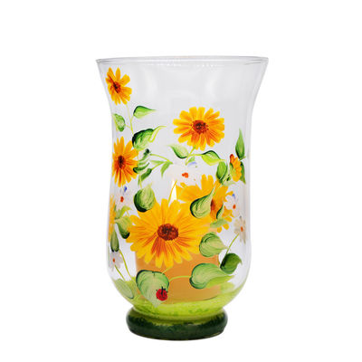Kalite Hand Painted Sunflower Pattern Glass Candle Holders For Home Fabrika