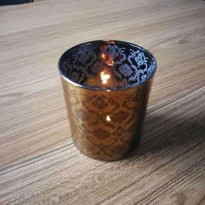 Kalite Copper Glass Candle Holders With Laser Engrave Pattern Fabrika