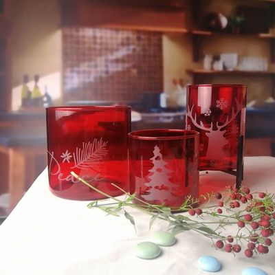 Kalite Brosilicate Glass Candle Holders With Etched Christmas Pattern Fabrika
