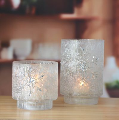 Kalite Snow Flake Glass Candle Holders Fabrika