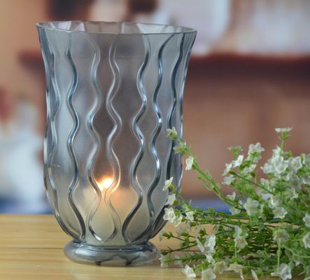 Kalite 8" Grey Embossed Fence Pattern Glass Candle Holders Fabrika