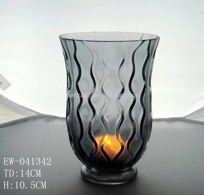 Kalite 8" Grey Embossed Fence Pattern Glass Candle Holders Fabrika