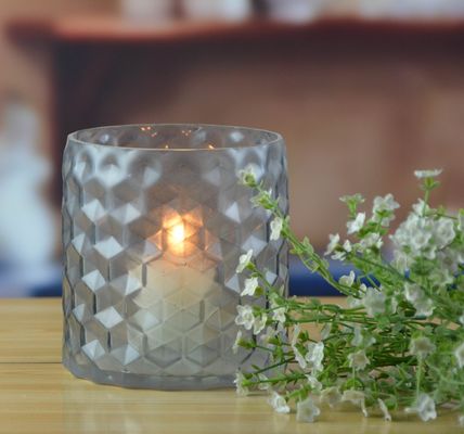 Kalite 8" Grey Embossed Fence Pattern Glass Candle Holders Fabrika