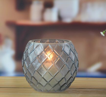 Kalite 8" Grey Embossed Fence Pattern Glass Candle Holders Fabrika