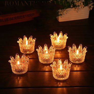 Kalite Romantic Crown Tea Light Mini Votive Candle Holders ,  Glass Cylinder Candle Holders For Party Fabrika