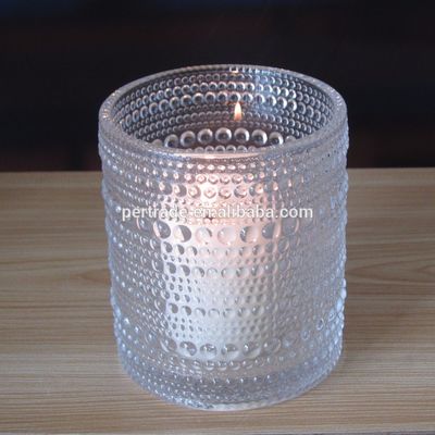 Kalite Customized Embossed Beads Strings Glass Votive Candle Holders ,  Glass Cylinder Candle Holders Fabrika