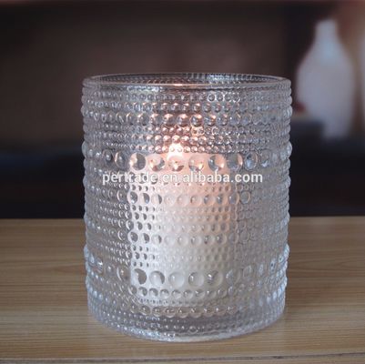 Kalite Customized Embossed Beads Strings Glass Votive Candle Holders ,  Glass Cylinder Candle Holders Fabrika