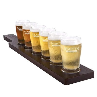 Kalite Handmade 5oz Craft Beer Tasting Kit , Craft Beer Glasses Set With Wooden Paddle Fabrika