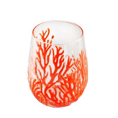 Kalite Egg Shaped 500ml Crystal Wine Glass With Embossed Red Corals Fabrika