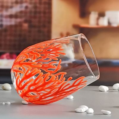 Kalite Egg Shaped 500ml Crystal Wine Glass With Embossed Red Corals Fabrika