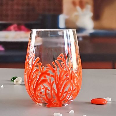 Kalite Egg Shaped 500ml Crystal Wine Glass With Embossed Red Corals Fabrika