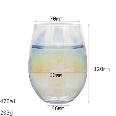 Kalite Ion Plated Rainbowl 16 Oz Stemless Wine Glass , Antique Crystal Wine Glasses Fabrika