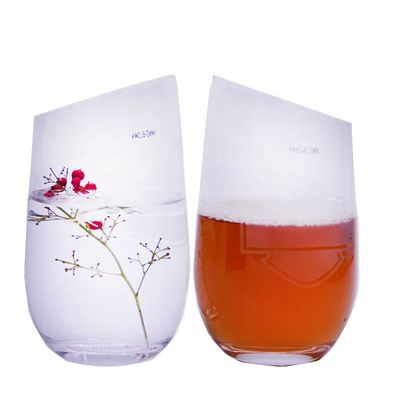 Kalite Bevel Oblique Edge Stemless Crystal Wine Glass With Angle Top Fabrika