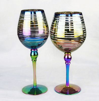 Kalite Laser Circles Pattern Iridescent Crystal Wine Glass With Pearl Stem Fabrika