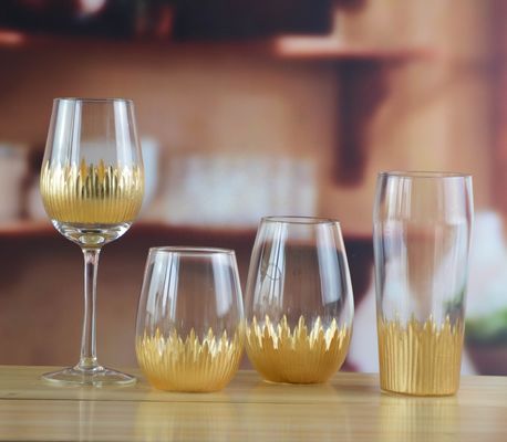 Kalite 450ml Gold Cutted Honeycomb Stemless Crystal Wine Glass Fabrika