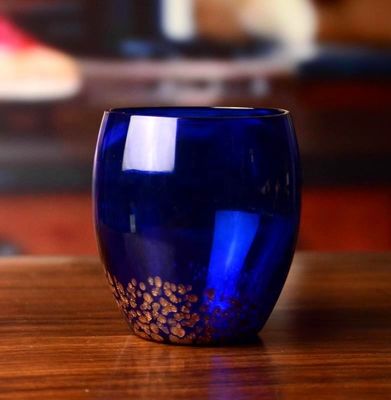 Kalite Handblowned Blue Rock Golden Dots Crystal Wine Glass Fabrika