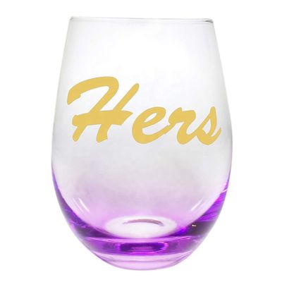 Kalite Egg Shape  Stemless Clear Wine Glass ，Clear Stemless Wine Glasses With Golden Fonts Fabrika