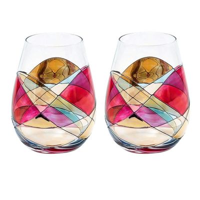 Kalite Handpainted Stemless Golden Luster Crystal Wine Glass , Engraved Crystal Glasses Fabrika