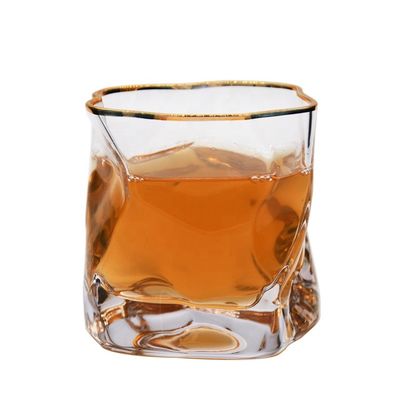 Kalite Irregular Handmade Whiskey Glass With Gold Rim Fabrika