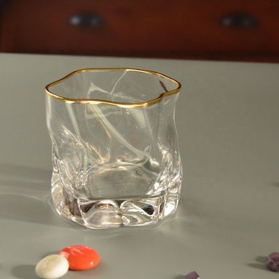 Kalite Irregular Handmade Whiskey Glass With Gold Rim Fabrika