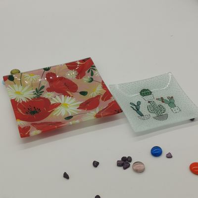 Kalite Customize Color Ins Cactus Square Glass Dinner Plates Fabrika