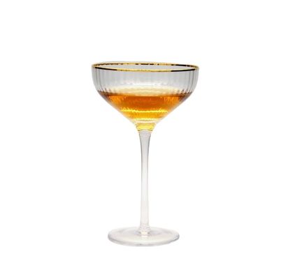 Kalite Customize Gold Rim Optical Stripes Crystal Cocktail Glasses Fabrika