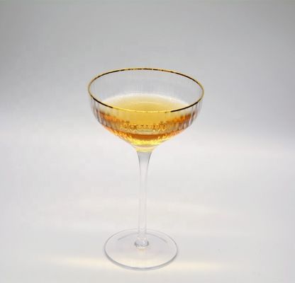 Kalite Customize Gold Rim Optical Stripes Crystal Cocktail Glasses Fabrika