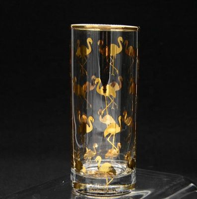 Kalite Golden Flamingo Printed Crystal Highball Glasses For Restaurant Fabrika