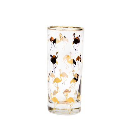 Kalite Golden Flamingo Printed Crystal Highball Glasses For Restaurant Fabrika