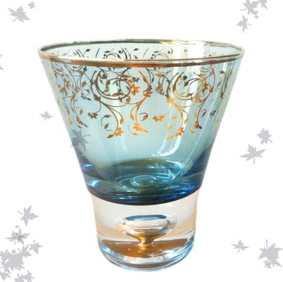 Kalite Blue Color Golden Rim Stemless Crystal Cocktail Glasses Fabrika