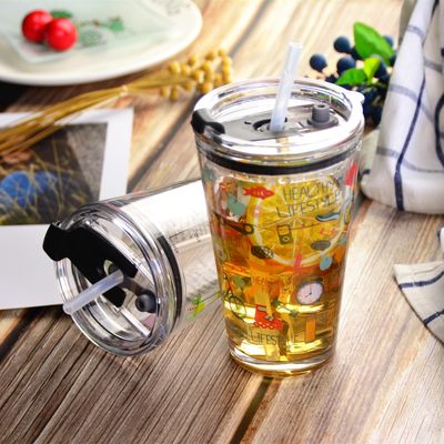 Kalite Decorated Pint Ice Tea Glass Cup With Lid And Silicate Straw Cocktail Tumbler Drinking Glasses Fabrika