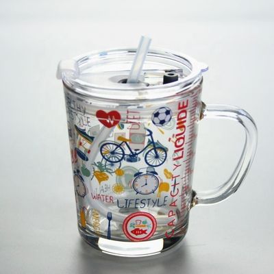 Kalite Cartoon Crystal Drinking Glass With Lid And Silicate Straw Fabrika
