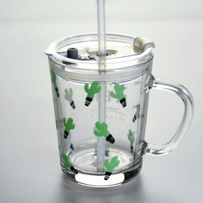 Kalite Cartoon Crystal Drinking Glass With Lid And Silicate Straw Fabrika