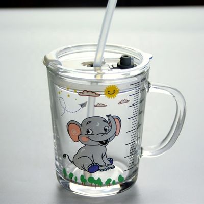 Kalite Cartoon Crystal Drinking Glass With Lid And Silicate Straw Fabrika