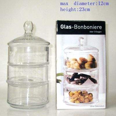 Kalite Handblown 3 Layer Stackable Storage Jars With Lids Fabrika