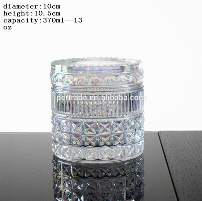 Kalite Embossed Diamonds Pattern Glass Storage Jars With For Candle Fabrika