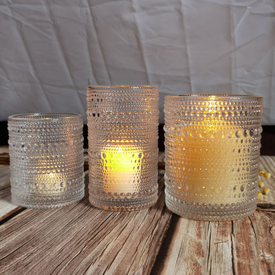 Kalite Customized Embossed Beads Strings Glass Votive Candle Holders ,  Glass Cylinder Candle Holders Fabrika