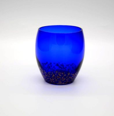 Kalite Solid Cobalt Blue Whisky Tumbler Glass With Golden Stone Fabrika