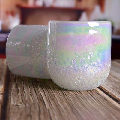 Kalite Iridescent Votive Glass Candle Holders Half Rough Sands Surface Fabrika