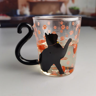 Kalite Borosilicate Black Cat Tea Glass Mug With Color Tail Handle Fabrika