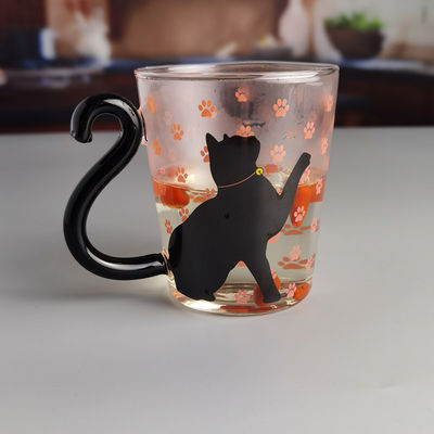 Kalite Borosilicate Black Cat Tea Glass Mug With Color Tail Handle Fabrika