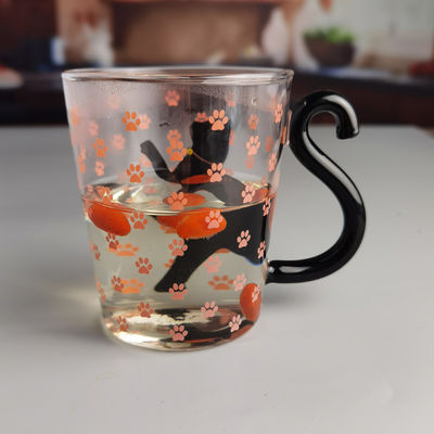 Kalite Borosilicate Black Cat Tea Glass Mug With Color Tail Handle Fabrika