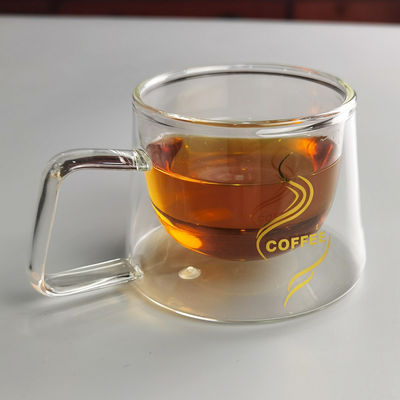 Kalite 200ml Borosilicate Double Layer Glass Coffee Mug With Golden Logo Fabrika