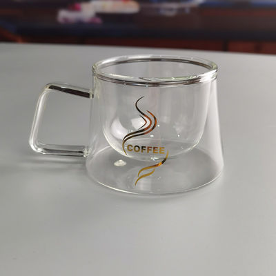 Kalite 200ml Borosilicate Double Layer Glass Coffee Mug With Golden Logo Fabrika