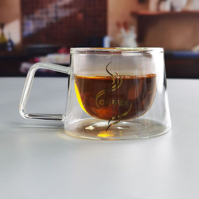 Kalite 200ml Borosilicate Double Layer Glass Coffee Mug With Golden Logo Fabrika