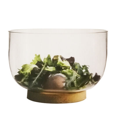 Kalite 9" crystal salad bowl with solid wood stand peak bottom Fabrika